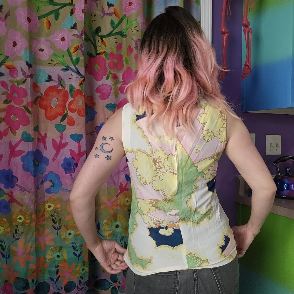 Vintage 60's Funky Landscape Retro Sleeveless Top (Peter Max Inspired) - Picture 8 of 8